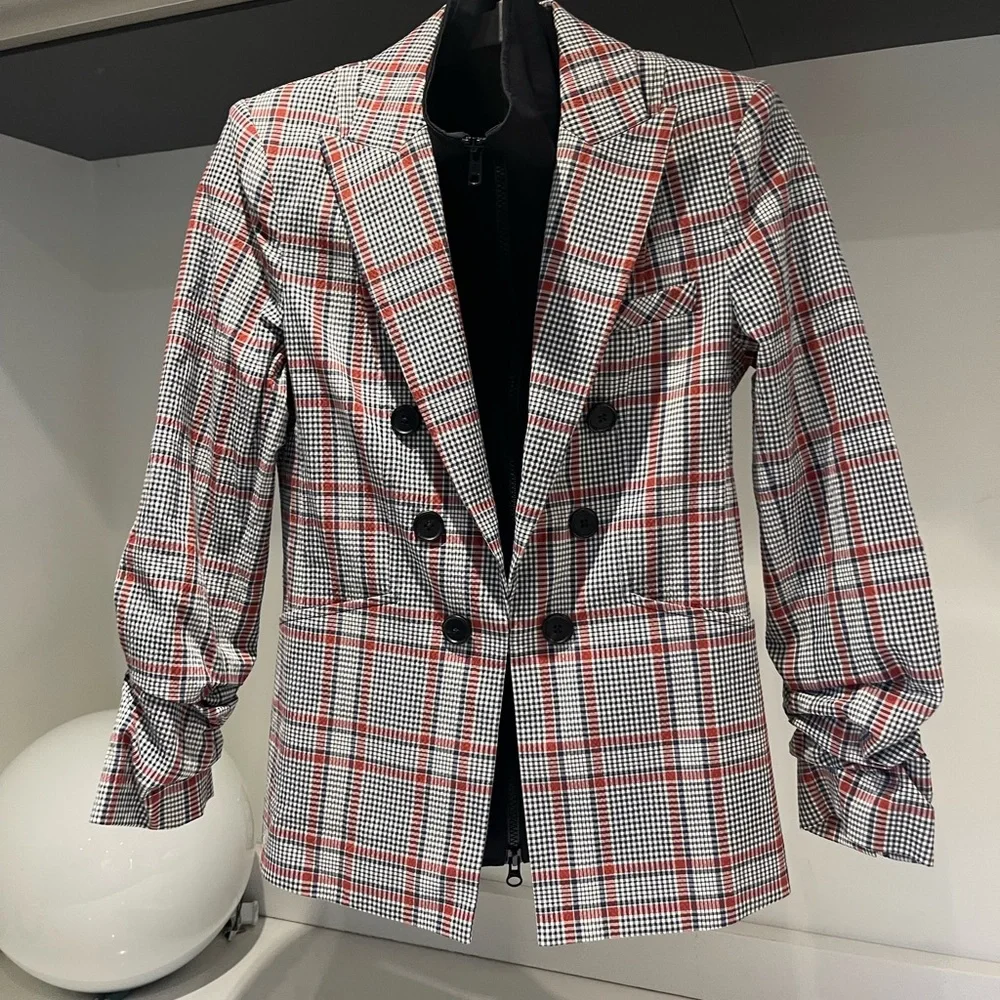 $650 Veronica Beard Plaid Caldwell Dickey Blazer Red Gray Navy Jacket Cotton 8 - Picture 12 of 14